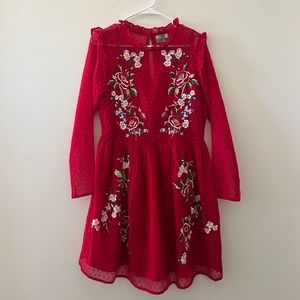 ASOS Red dress with floral embroidery